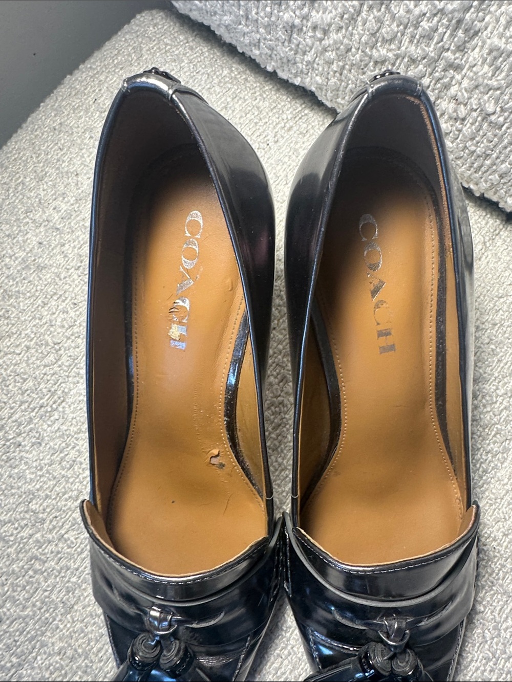 Coach silver Patent Leather Pointed Tassel Loafers heels (Women's) - Picture 3 of 10